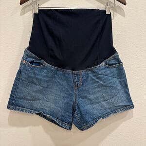 Isabel Maternity Shorts Women's Size 10 Midi Short Stretchy Blue Medium Wash